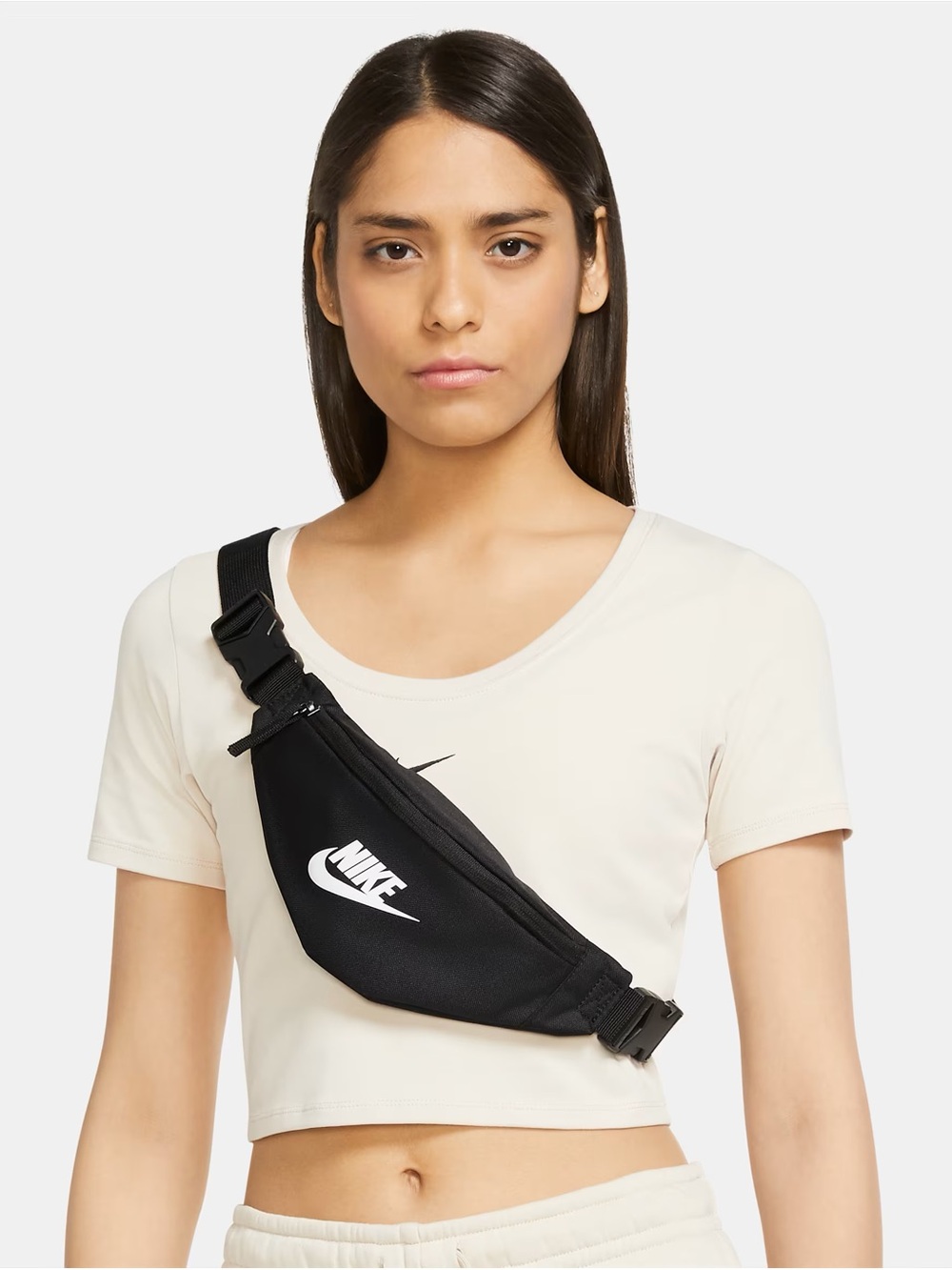Nike Black Women's Crossbody Belt Bag with White Logo